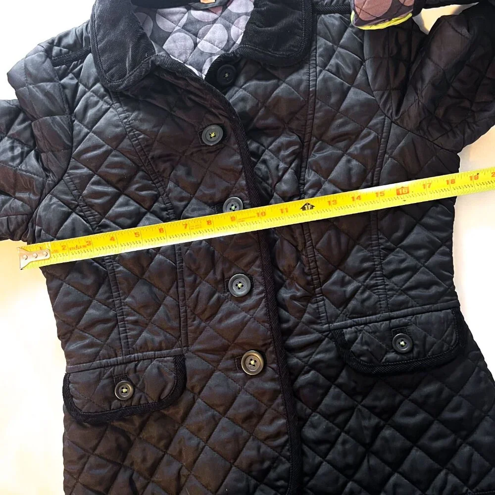 Boden Black Diamond Quilted Jacket with Corduroy Trim Size 6